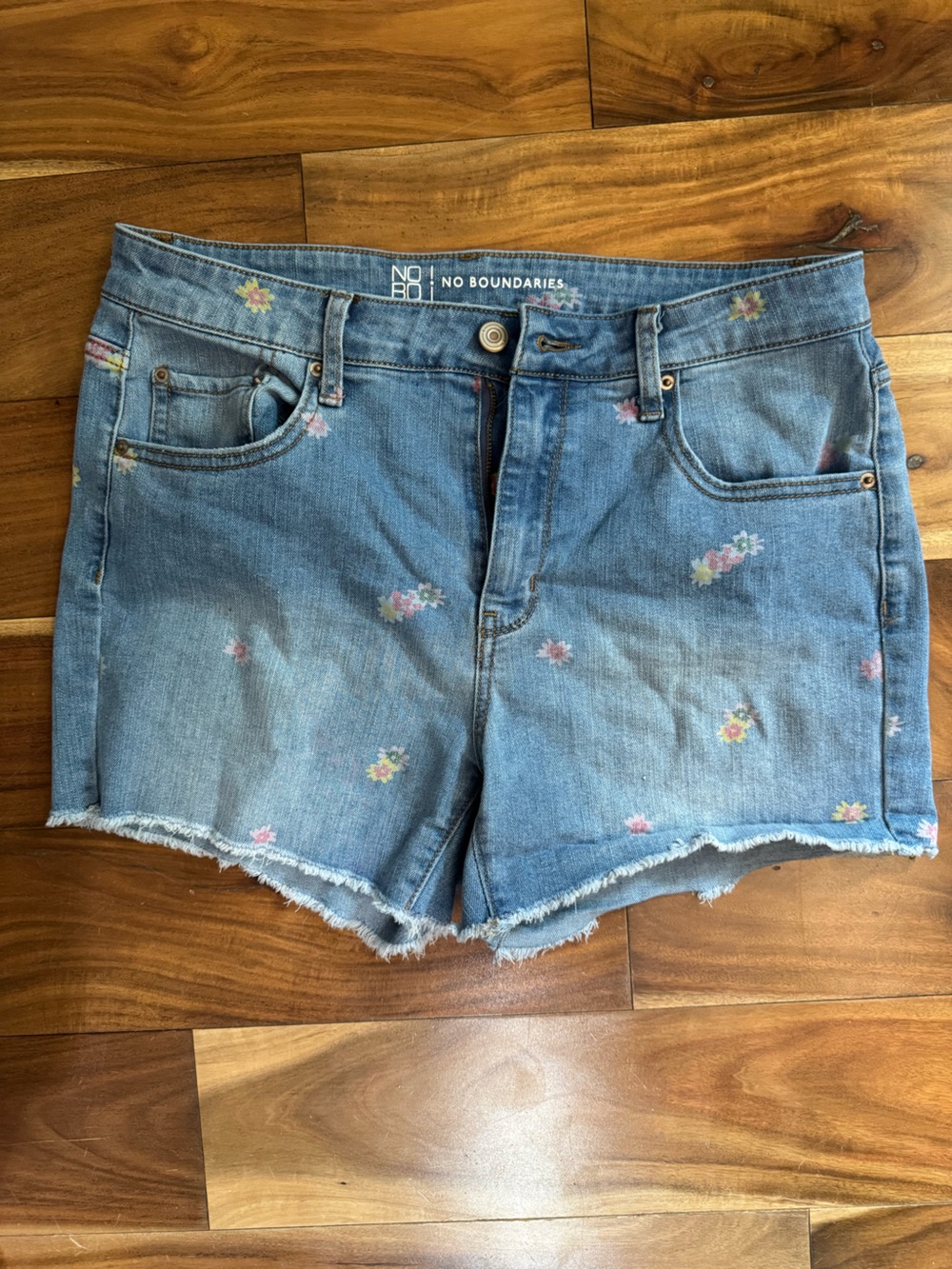 No Boundaries Light Blue Denim Shorts with Pink & Yellow Floral Print